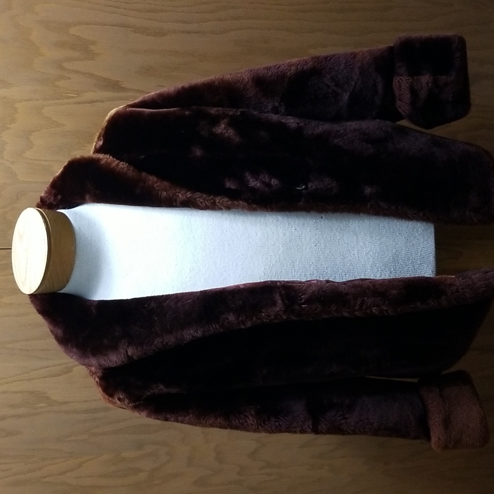 VTG 1950s 1960s Womens Plush Faux Fur Coat Jacket Brown Winter Formal M